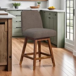 Amelia Upholstered Swivel Stool - Brown