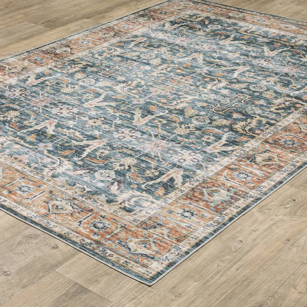Charleston Blue Washable Rug