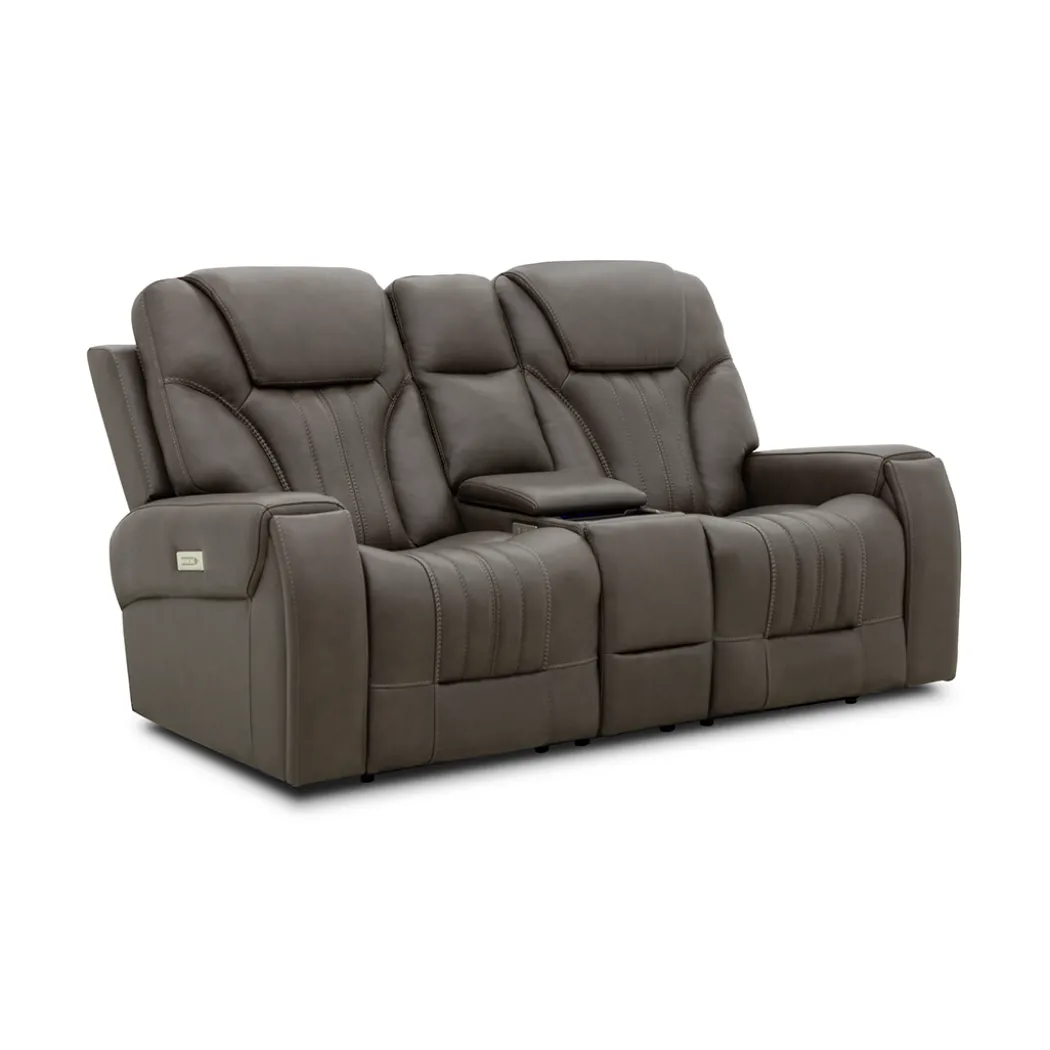 Clark Zero-G Home Theater Leather Loveseat with Console