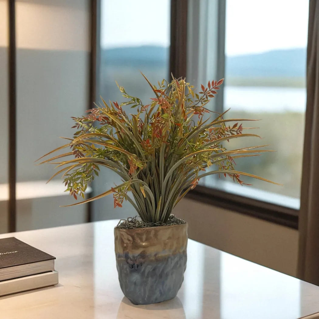 Grass in Metal Planter