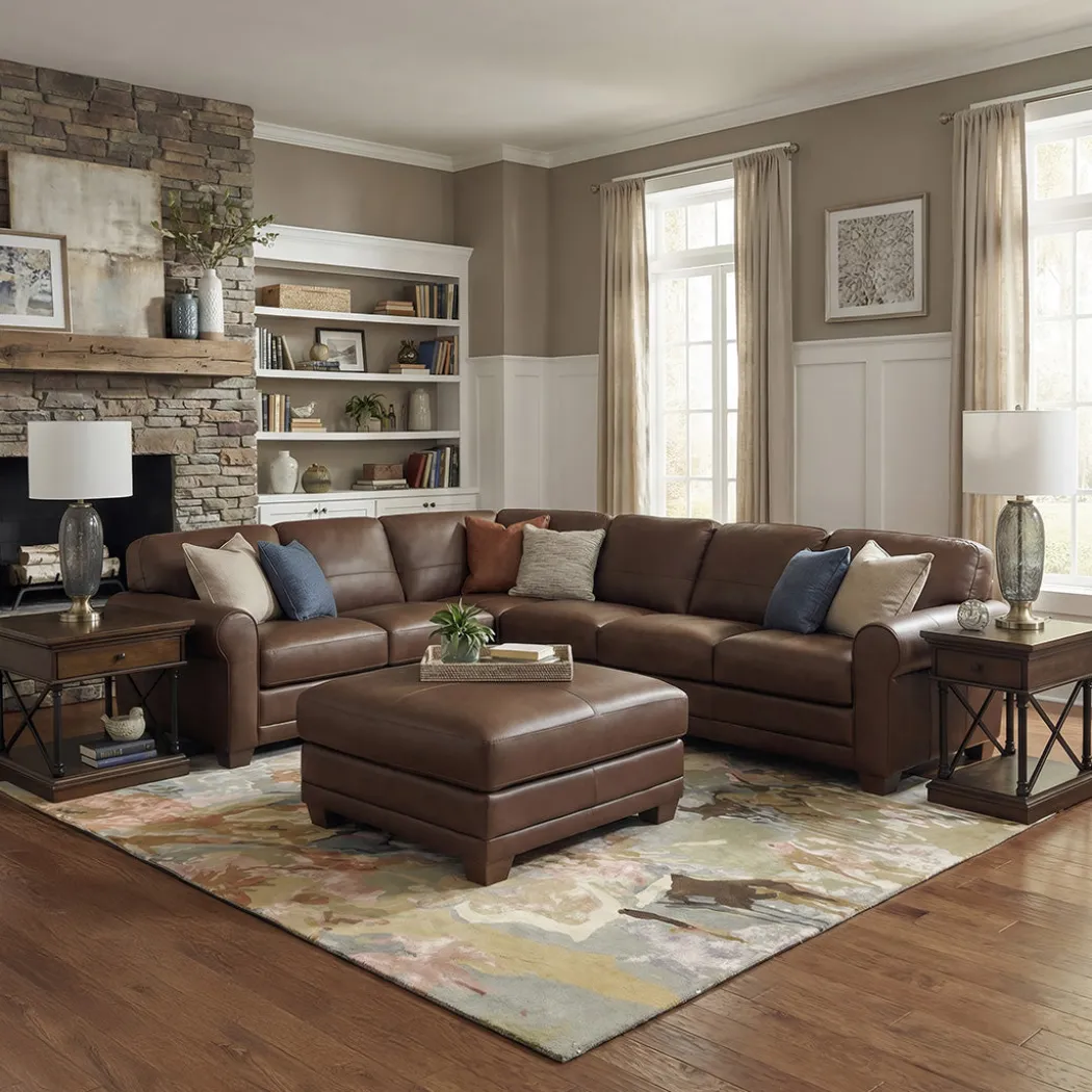 Livorno Leather Sectional II with Ottoman
