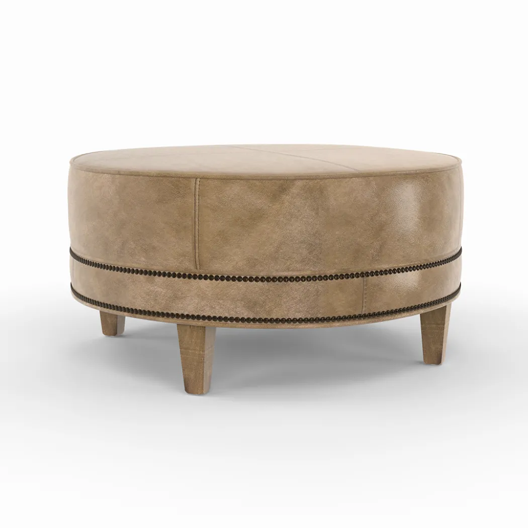 Medium Round Leather Ottoman