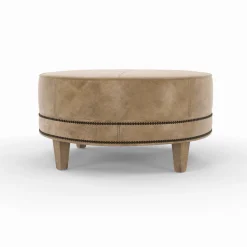 Medium Round Leather Ottoman