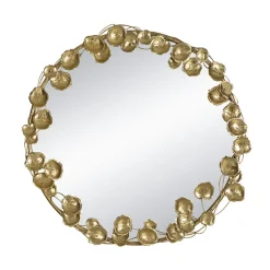 Round Mirror with Golden Leaves