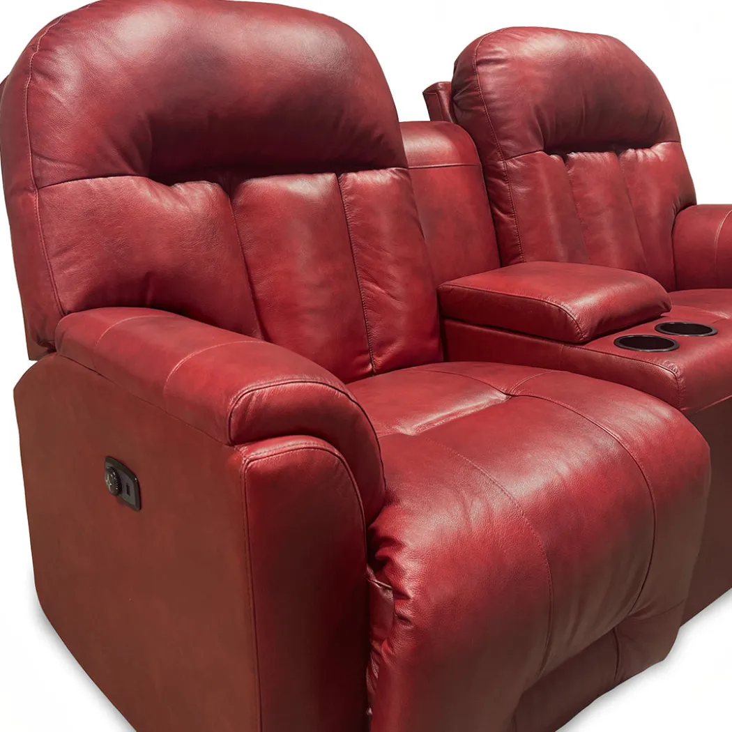 Suitably Leather Power Reclining Loveseat with Console